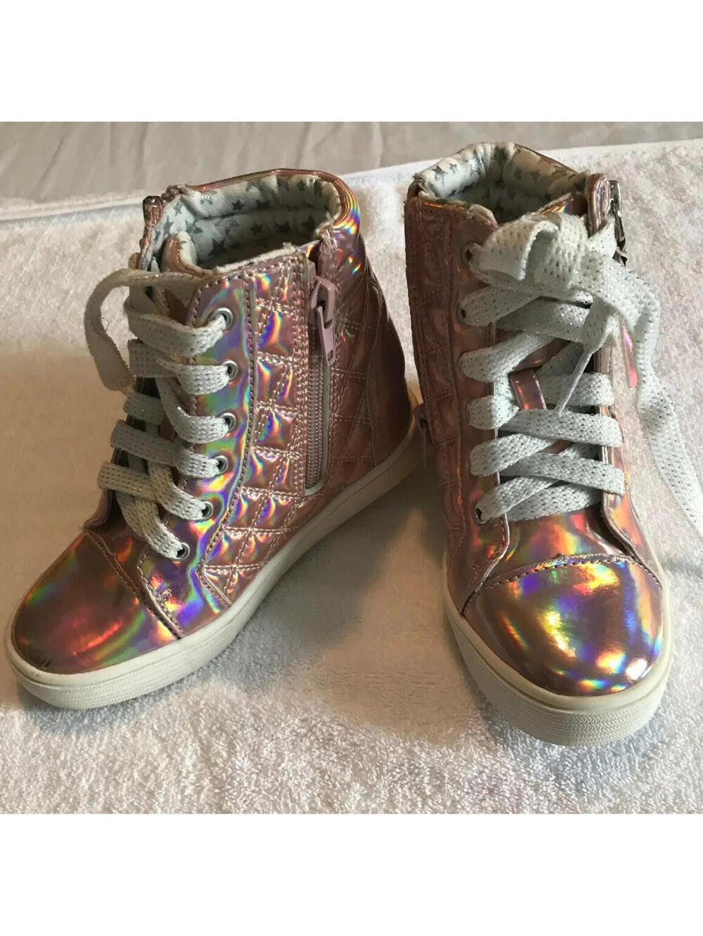 Justice High Top Sneakers. Pink/Colorful Undertone.Sparkle Laces. Size 12. NWT